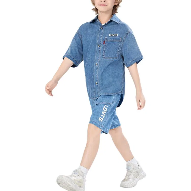 Детская джинсовая рубашка с коротким рукавом Levis, Lake Gray Blue — фото 3