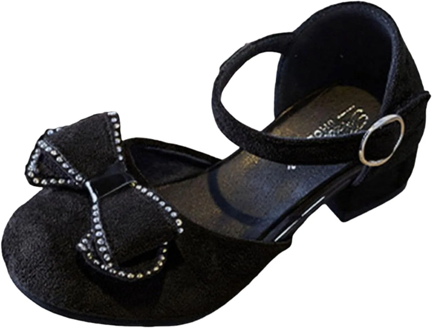 Детские туфли для девочек с бантом, модель British-Style Elegant Cute Low Chunky Pumps Bow Fashion, Black