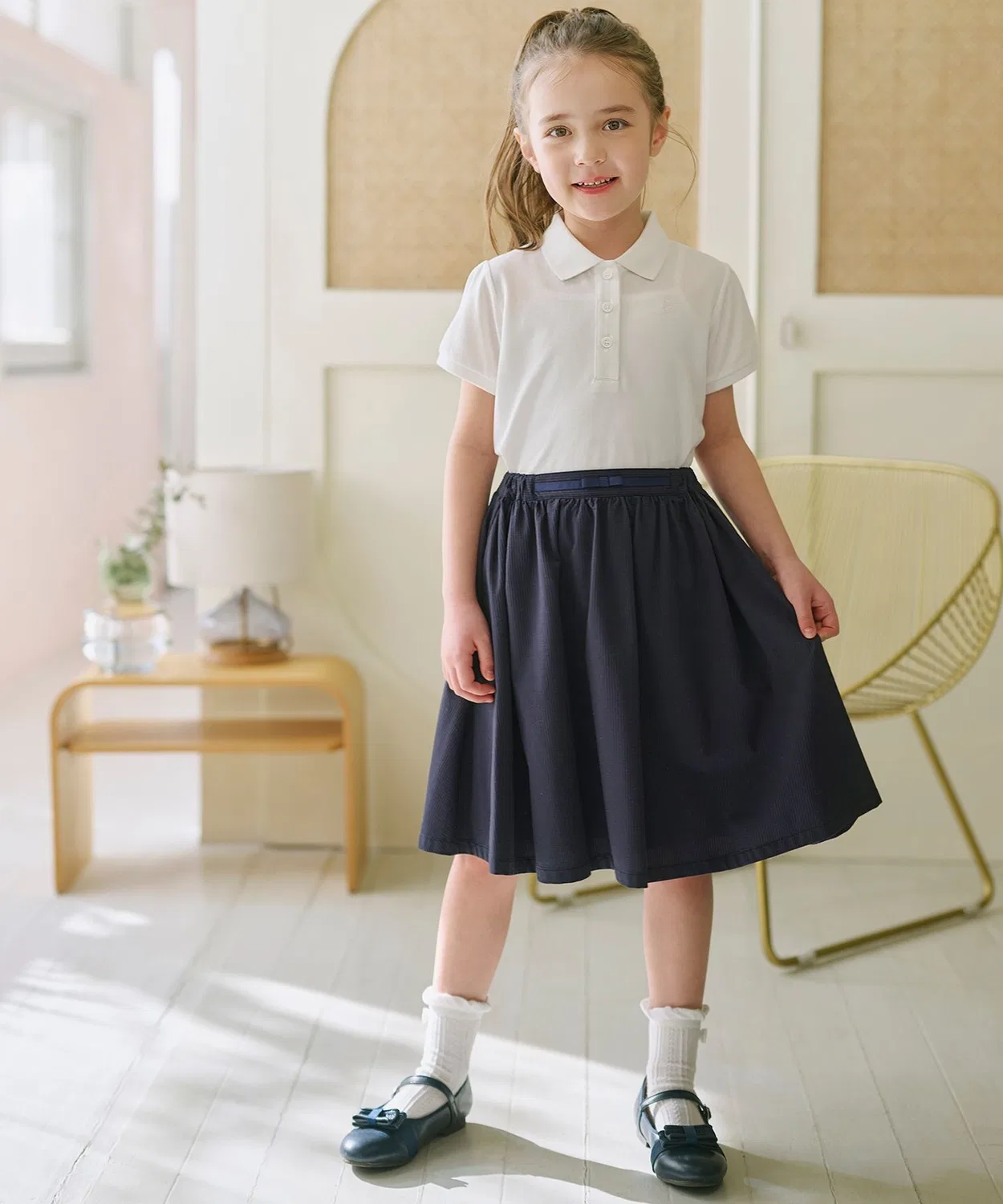 Детская футболка-поло с воротником и контрастной отделкой Kumikyoku KIDS, Lilac — фото 3