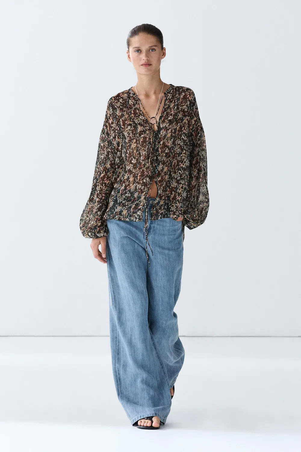 Рубашка Massimo Dutti Floral Print Flowing, черный