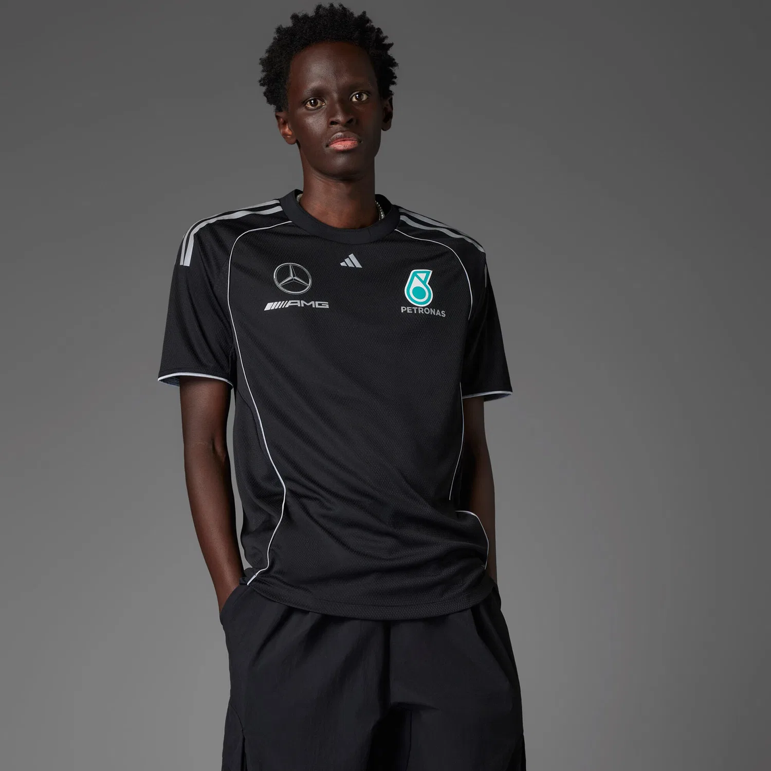 Мужская футболка-поло с длинным рукавом MERCEDES - AMG PETRONAS FORMULA ONE TEAM MECHANICS TRIKOT Adidas, Schwarz — фото 3