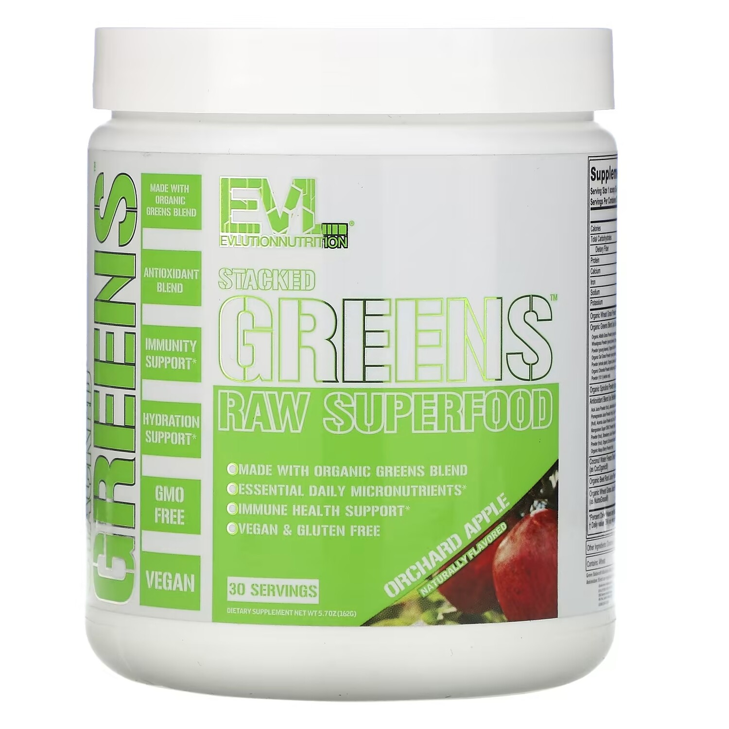 

Добавка EVLution Nutrition Stacked Greens Raw Superfood, яблочный сад, 162 г