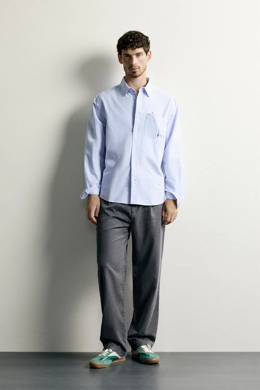 Рубашка Oxford стандартного кроя с текстурированной поверхностью. ZARA, Sky blue
