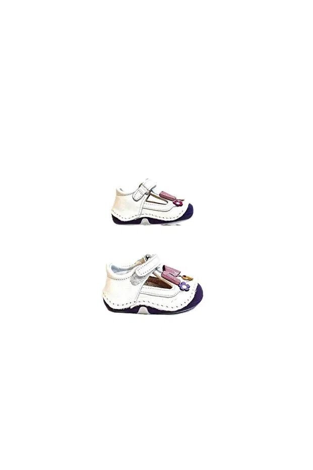 Детские туфли для девочек без каблука 8051 white purple first step genuine leather baby girl shoes Fiyra, White-Purple