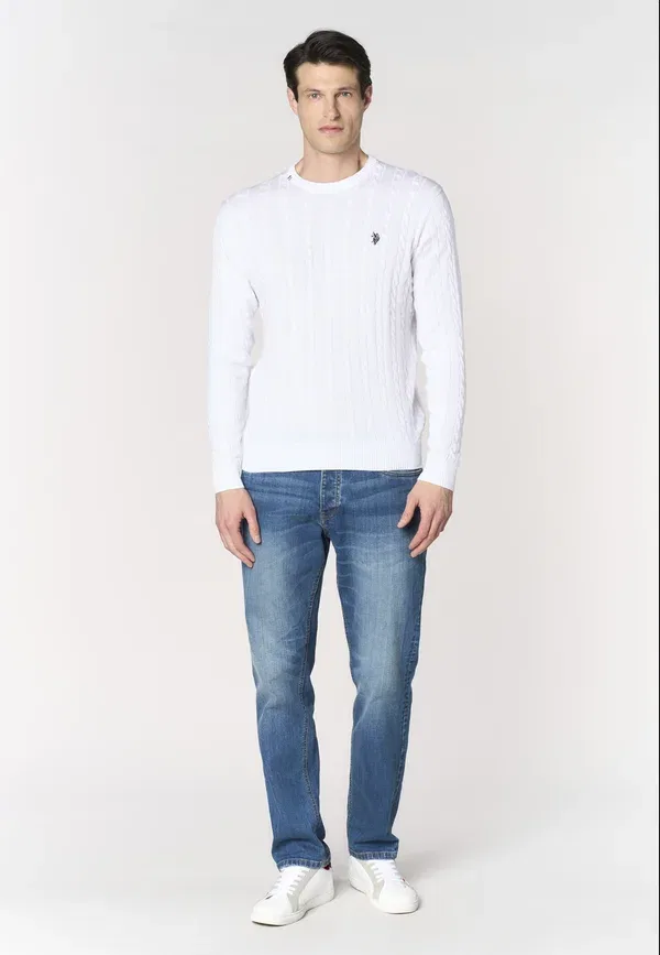 Джемпер с кабельной вязкой Jumper U.S. Polo Assn., Bianco, белый — фото 2