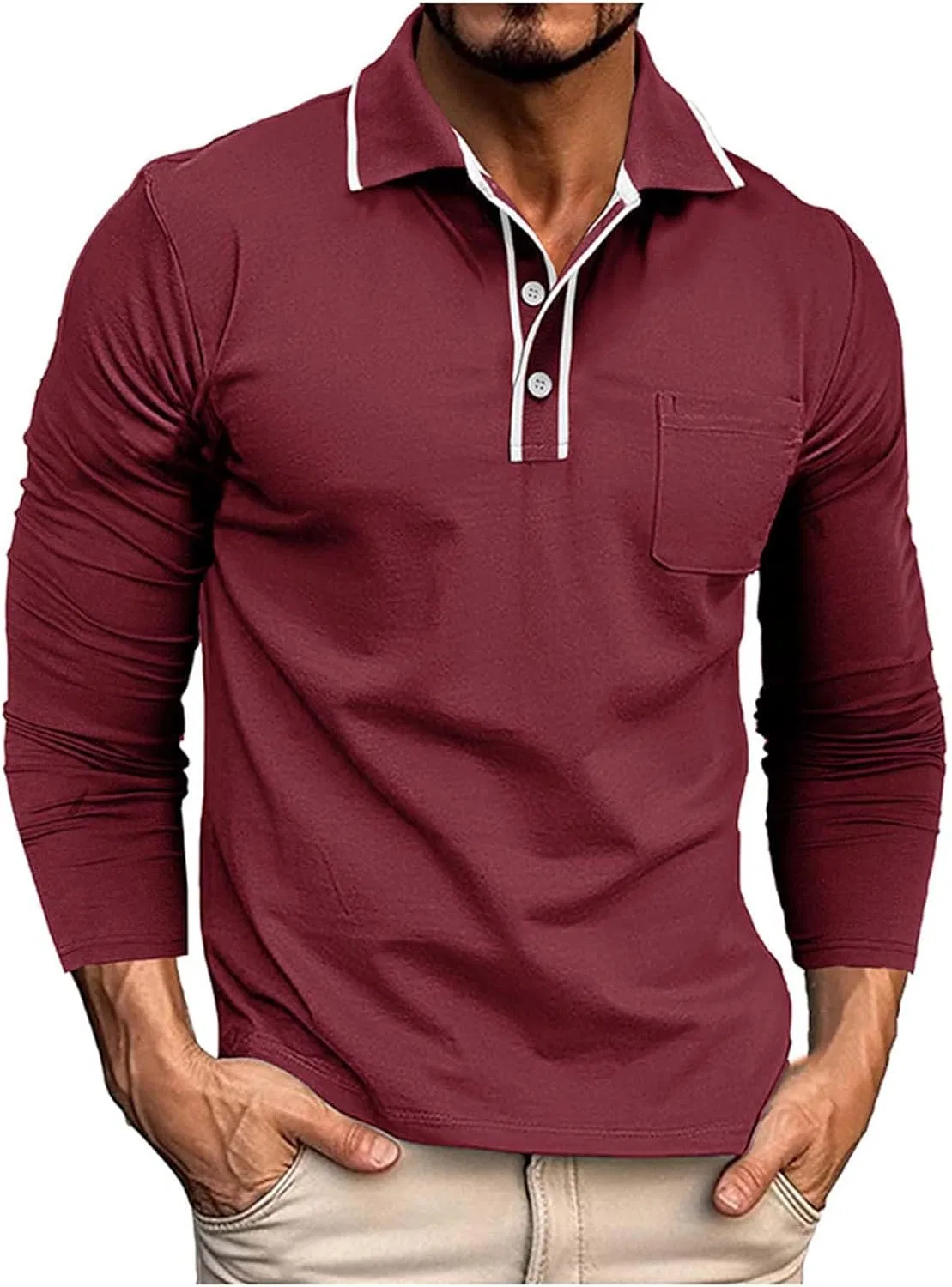Мужская рубашка с отложным воротником и полукардиганом Cotton, Wine