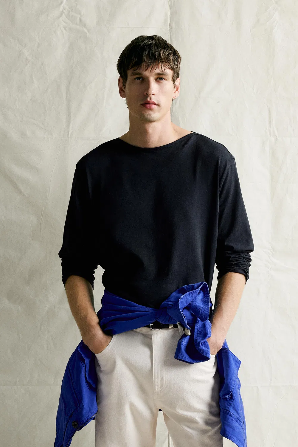 Футболка стандартного кроя с вырезом-лодочкой ZARA, Dark navy — фото 2