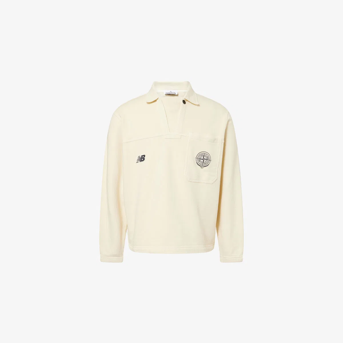 Хлопковая толстовка-поло stone island x new balance drill с логотипом, слоновая кость