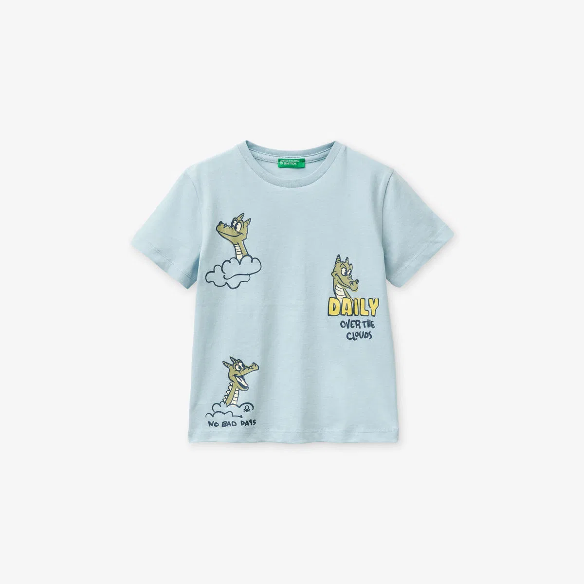 Хлопковая футболка с коротким рукавом и графическим принтом, размер 1-6 лет Benetton, синий