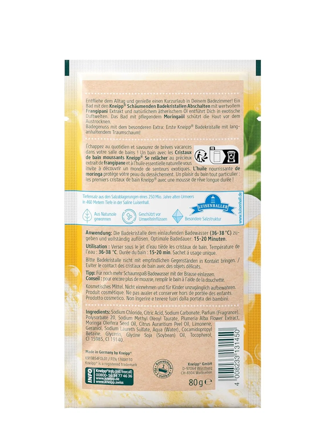 Пенящаяся соль для ванны Relax, Kneipp, 80 г, Sunshine Yellow — фото 2