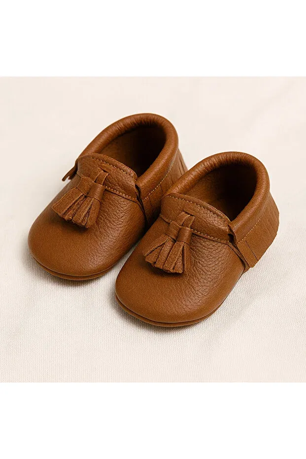 Детские кожаные лоферы с кисточками Edizia, Tan Color