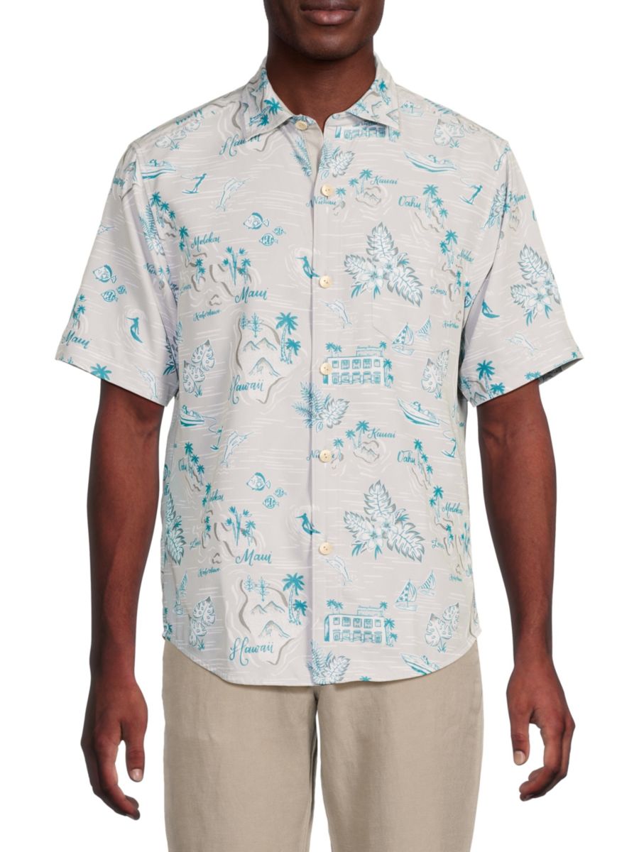 

Рубашка из смеси TENCEL с принтом Кокосовый остров Tommy Bahama, цвет Summer Grey
