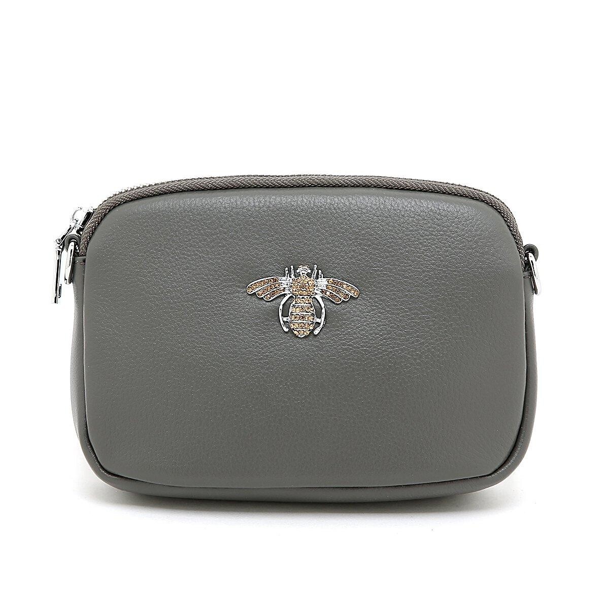 

Кожаная сумка с кристаллами в виде пчелы PEACH ACCESSORIES, серый
