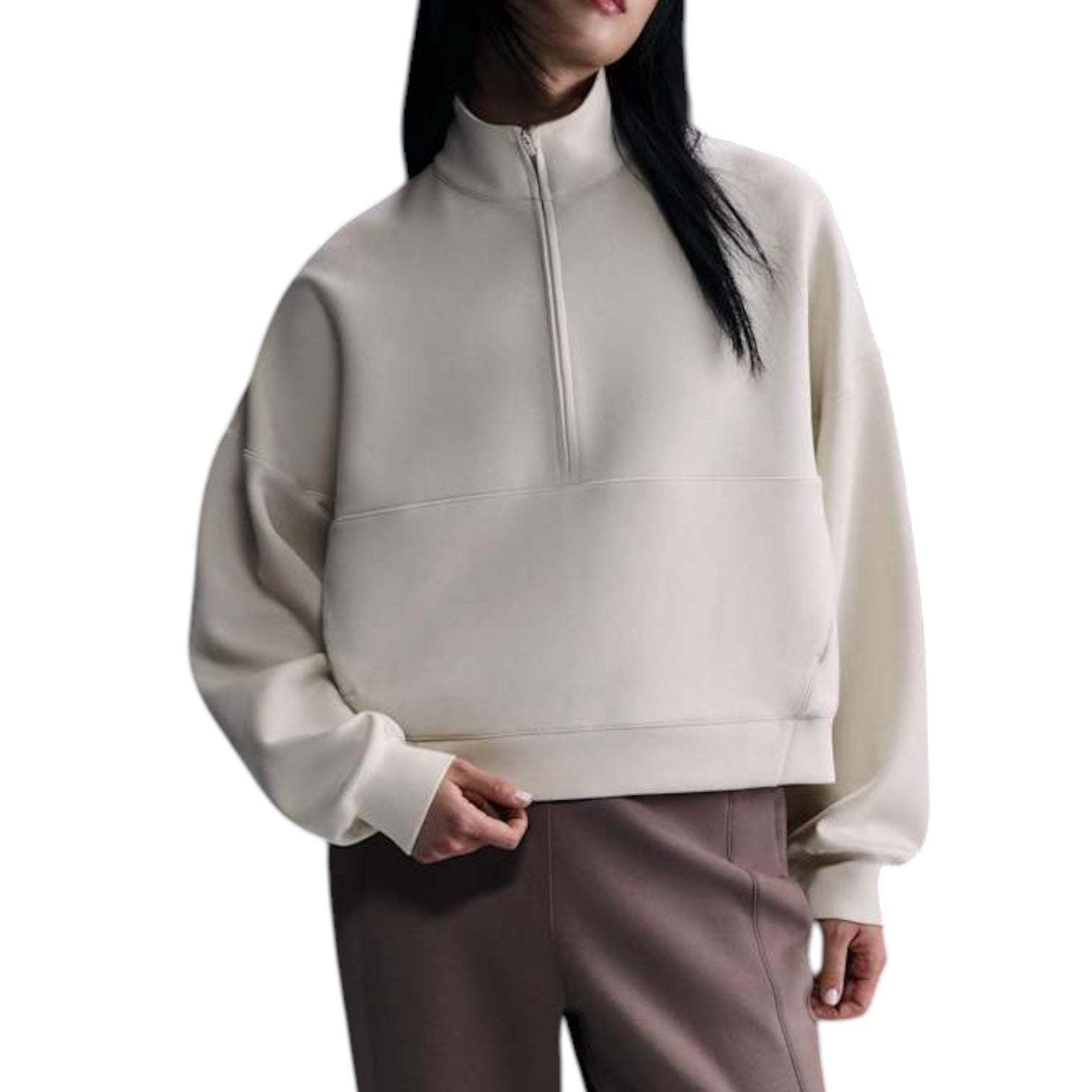 Футболка (WMNS) Nike 24.7 ImpossiblySoft Dri-FIT 1/2-Zip T-shirt Oversized Fit 'Light Orewood Brown' — фото 3