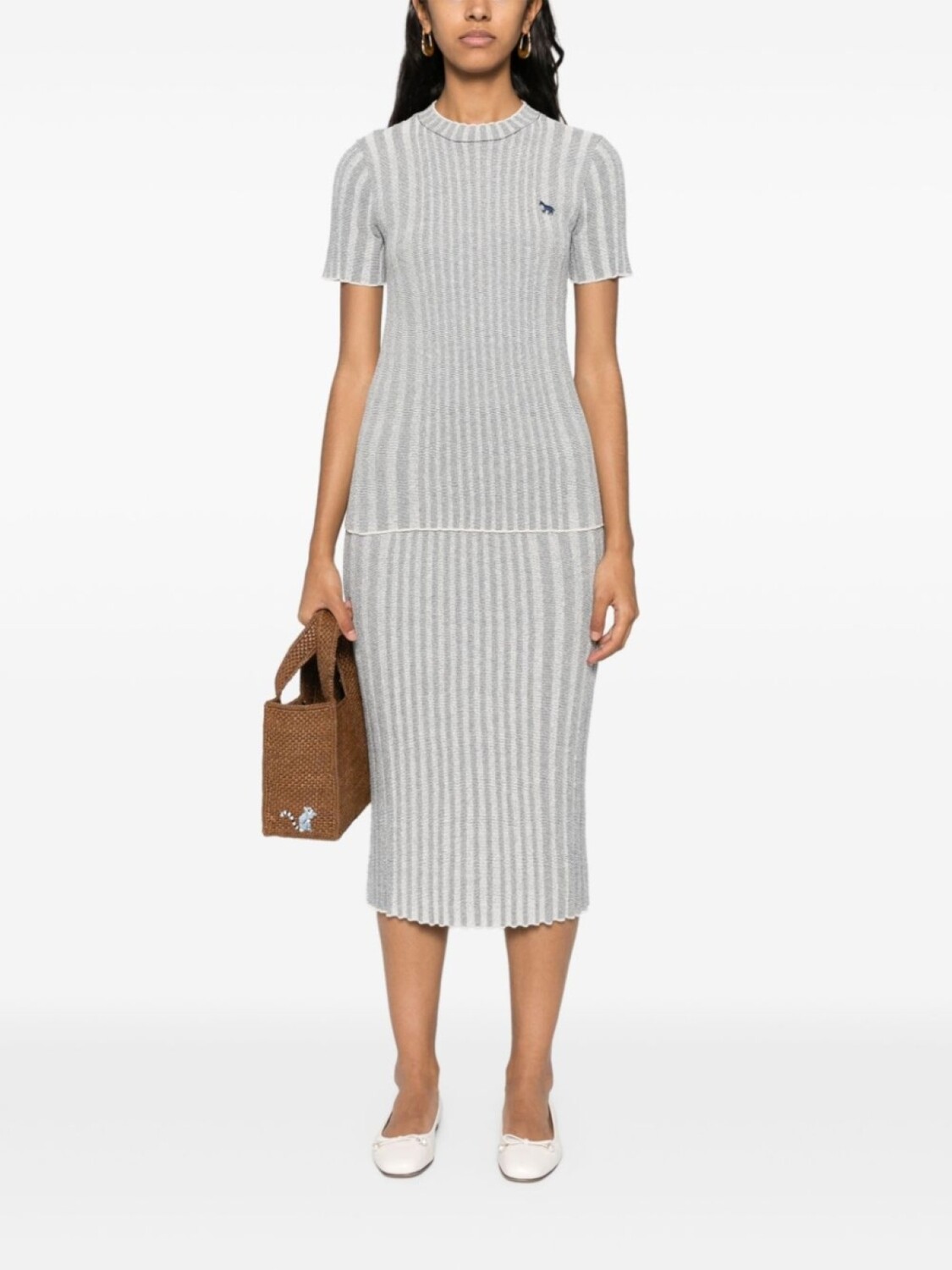 

Maison Kitsuné юбка миди в рубчик, синий