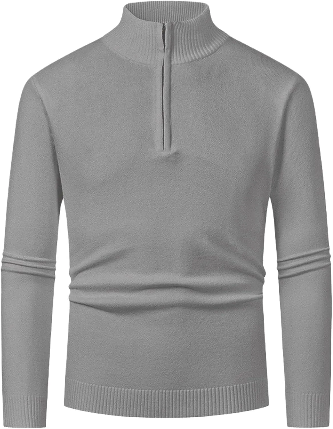 Мужской пуловер с воротником стойкой и молнией на 3/4, Slim Fit, серый