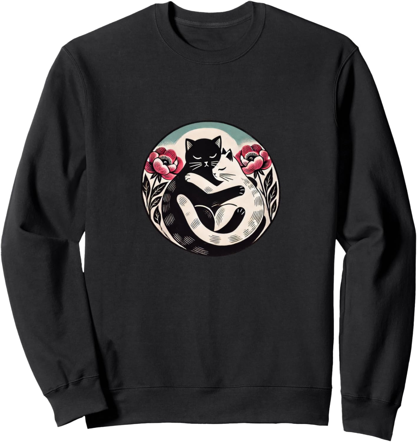 

Толстовка с изображением пионов и кошек Retro Valentine Loves Snugg, черный