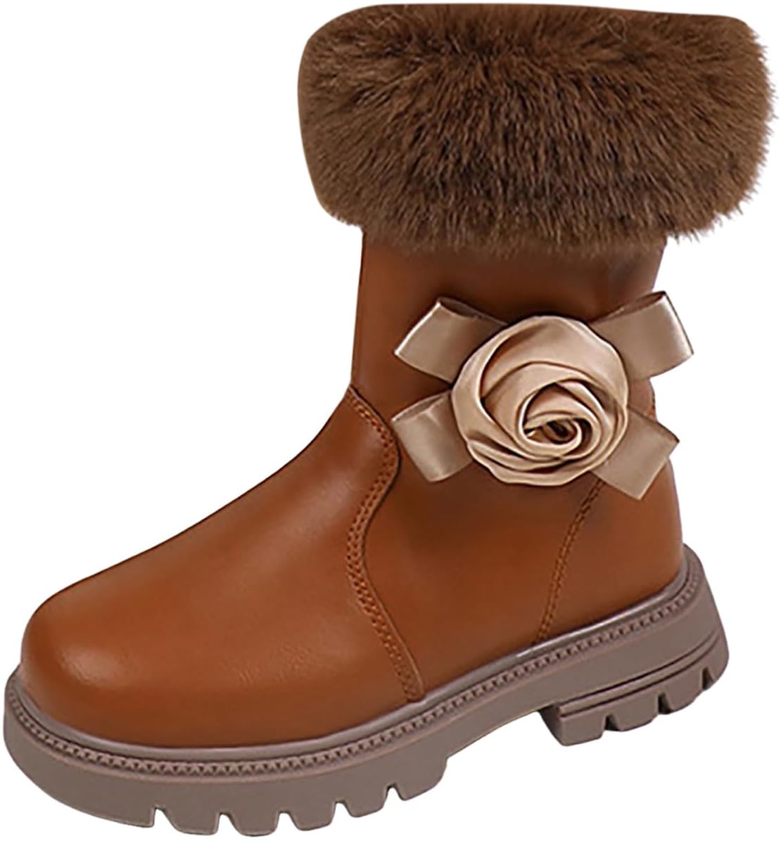 

Детские высокие ботинки на шнуровке для девочек, повседневные кожаные осенние ботинки, зимние теплые с толстой подошвой, противоскользящие ботильоны до середины голени IWIHMIV, Brown