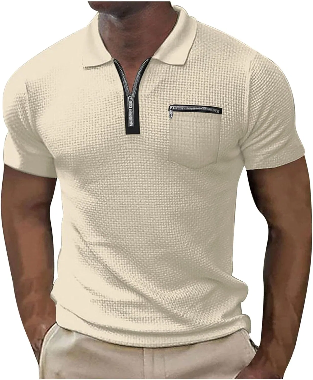 Мужская рубашка-поло с молнией, дышащая, slim fit, Beige