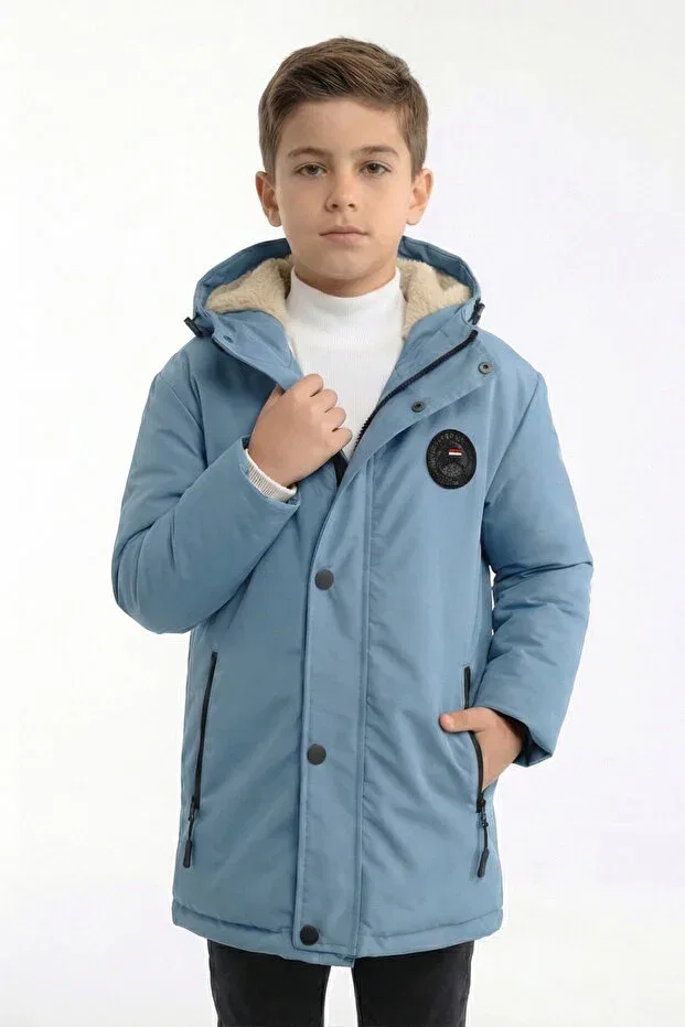 Детское пальто для девочек зимнее с капюшоном Basics D1Fference, Blue — фото 3