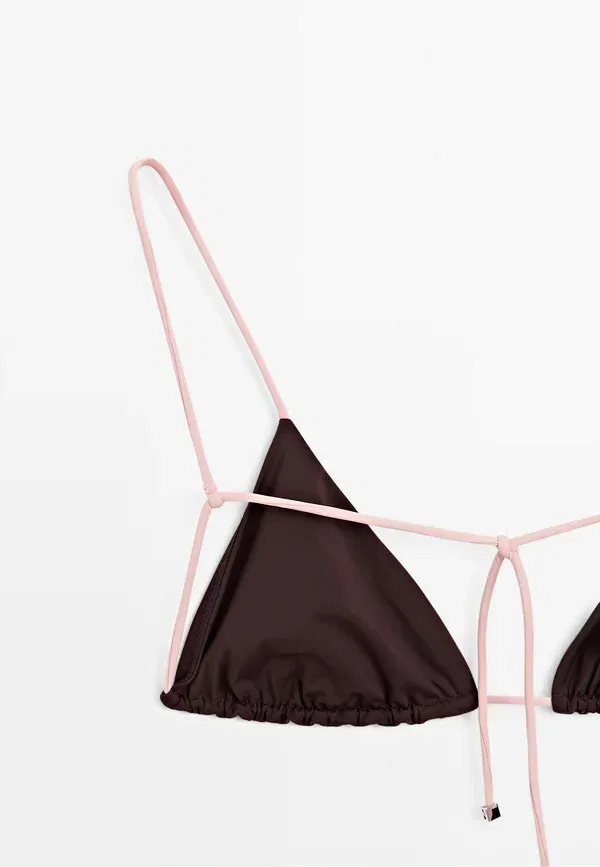 Топ бикини из полиамида с эластаном Contrast tie triangle Massimo Dutti, Pink, розовый — фото 4