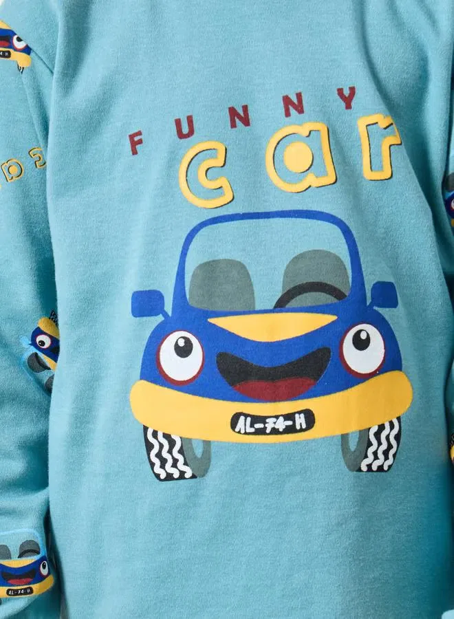 Комплект пижамный с принтом Funny Car, модель Boys car graphic, Styli, зеленый — фото 3