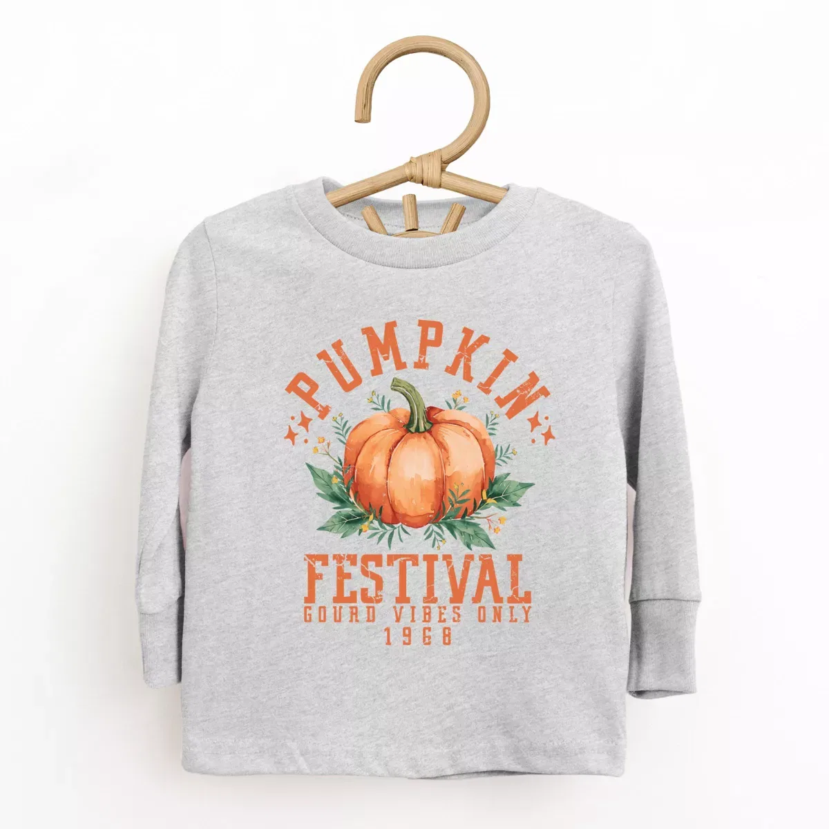 Детское футболка с длинным рукавом с принтом Pumpkin Festival Gourd Vibes The Juniper Shop, Heather Grey — фото 2
