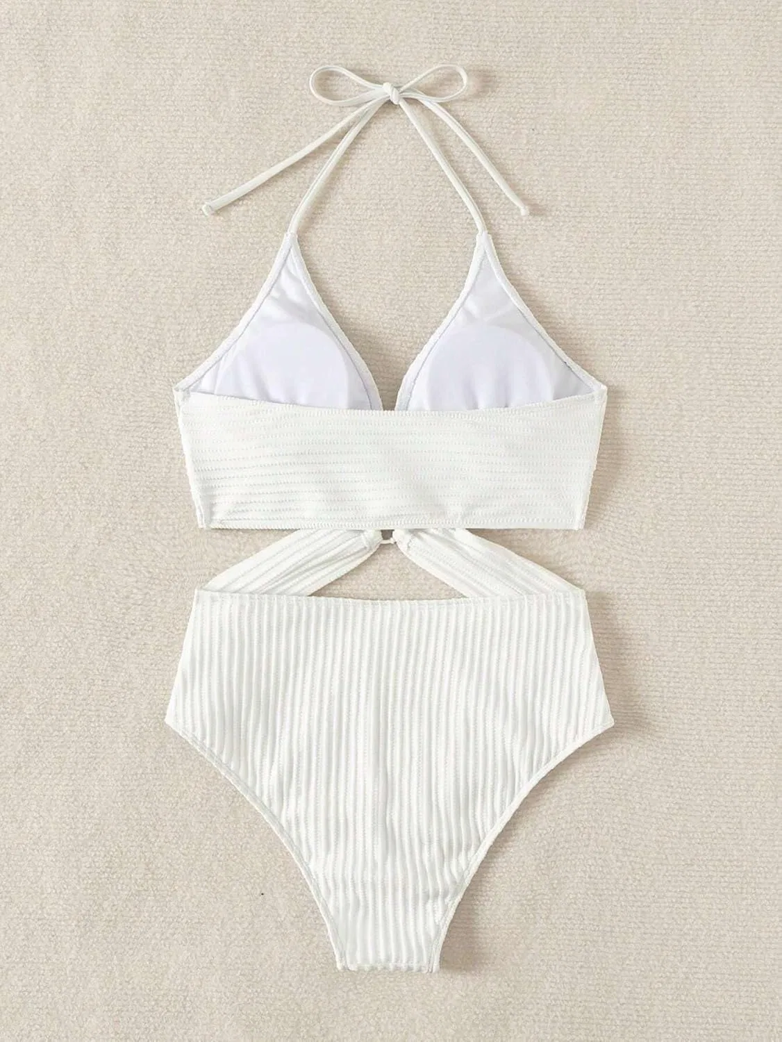 Женский цельный купальник с открытой спиной и вырезами, high waist, White — фото 4