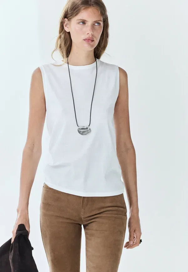 Топ хлопковый без названия Massimo Dutti, белый — фото 4