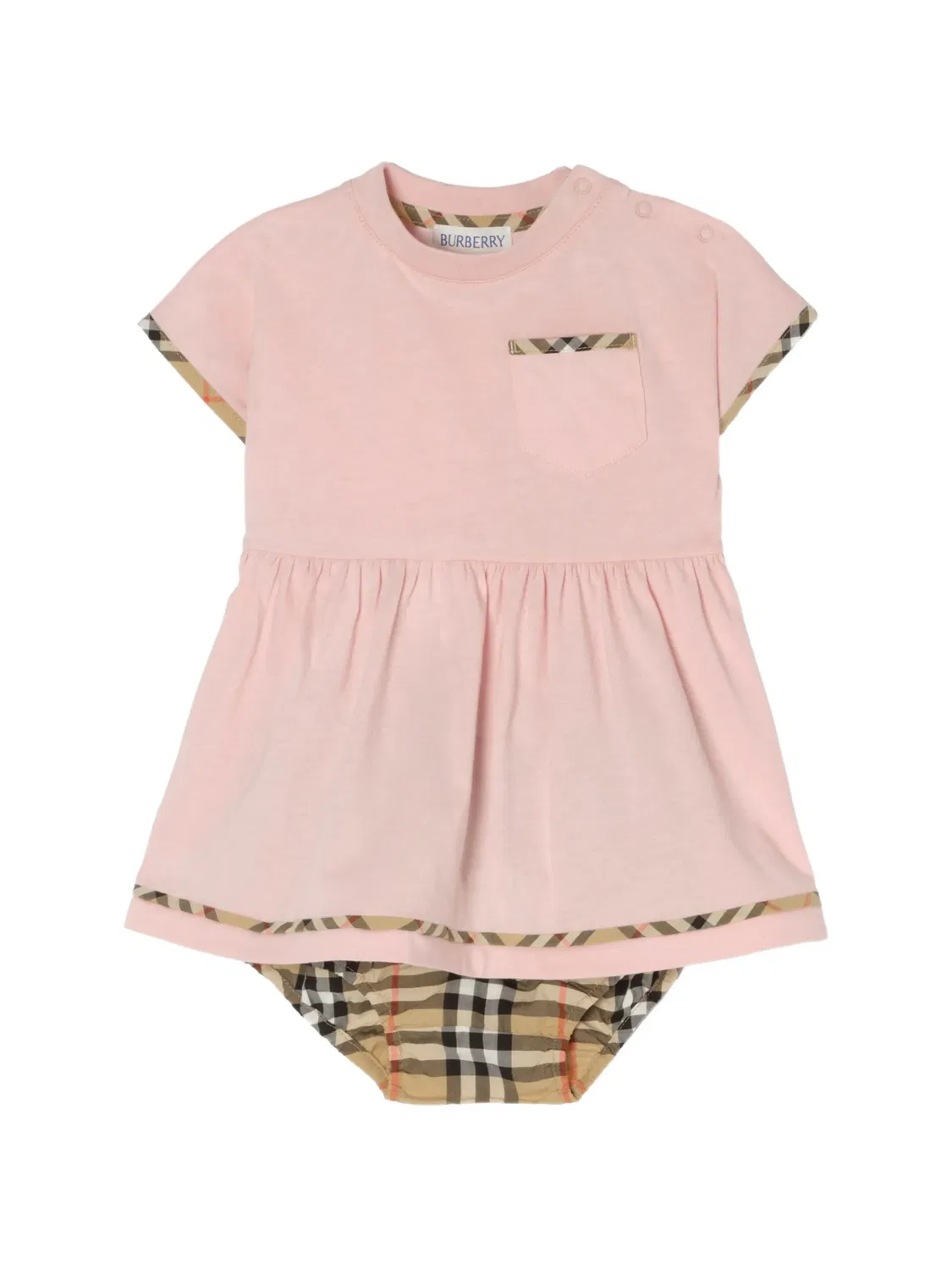 Комплект из платья и блумеров в клетку Burberry Kids, розовый