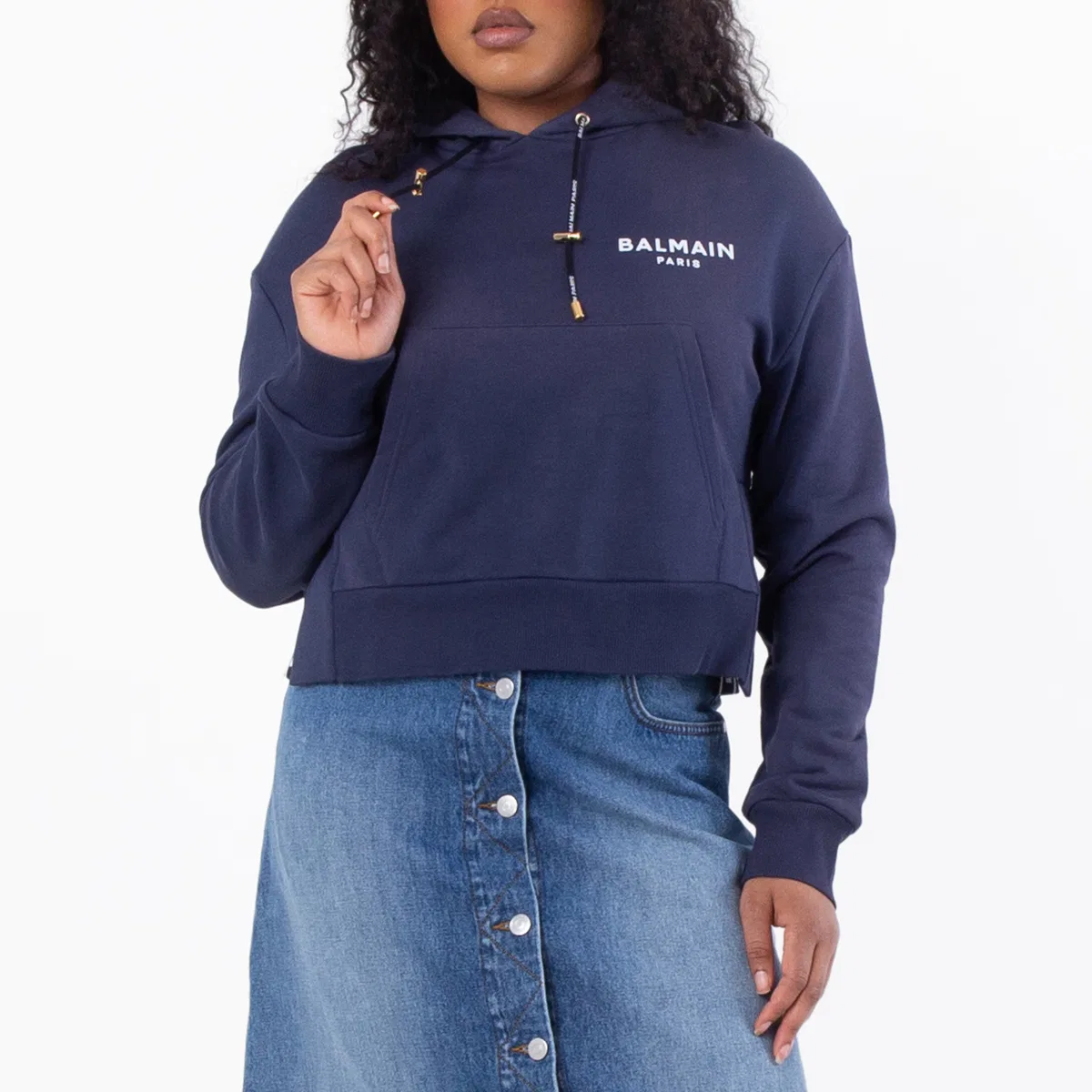 Худи с длинным рукавом Eco Flock Cotton Hoodie Balmain, Saj Marine/White