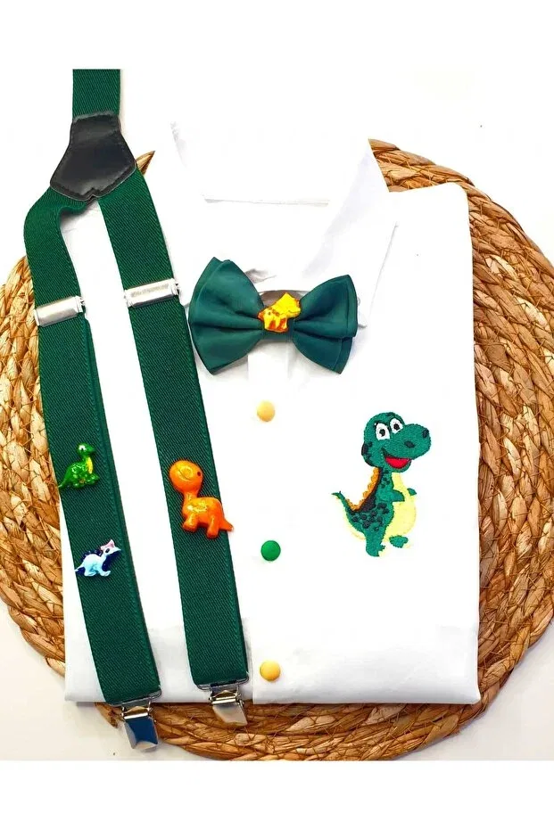 Детская рубашка для мальчиков с принтом Dinosaur Old Bow Tie Shirt Cool Partyshop, Dark Green