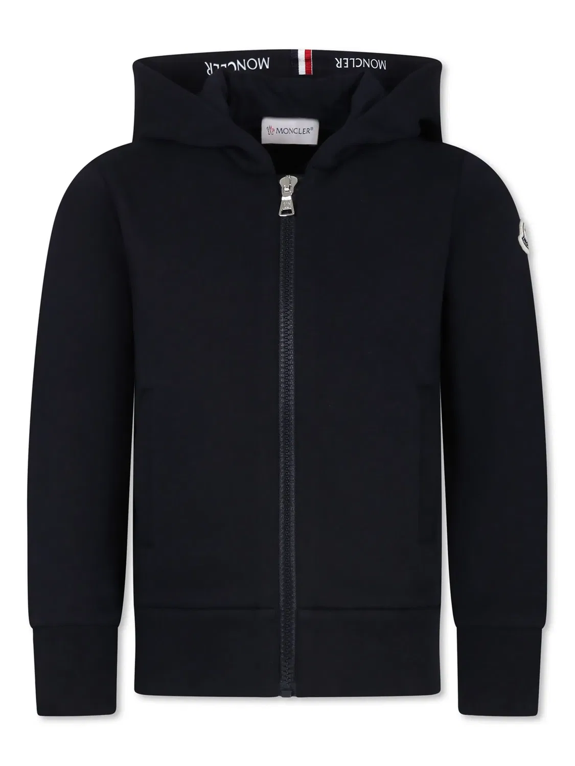 Худи с молнией и логотипом Moncler, темно-синий