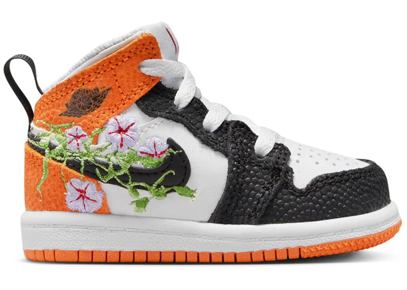 Детские кроссовки Lifestyle с принтом Jordan 1 Mid SE Jordan, White/Starfish/Vivid Green/Blac