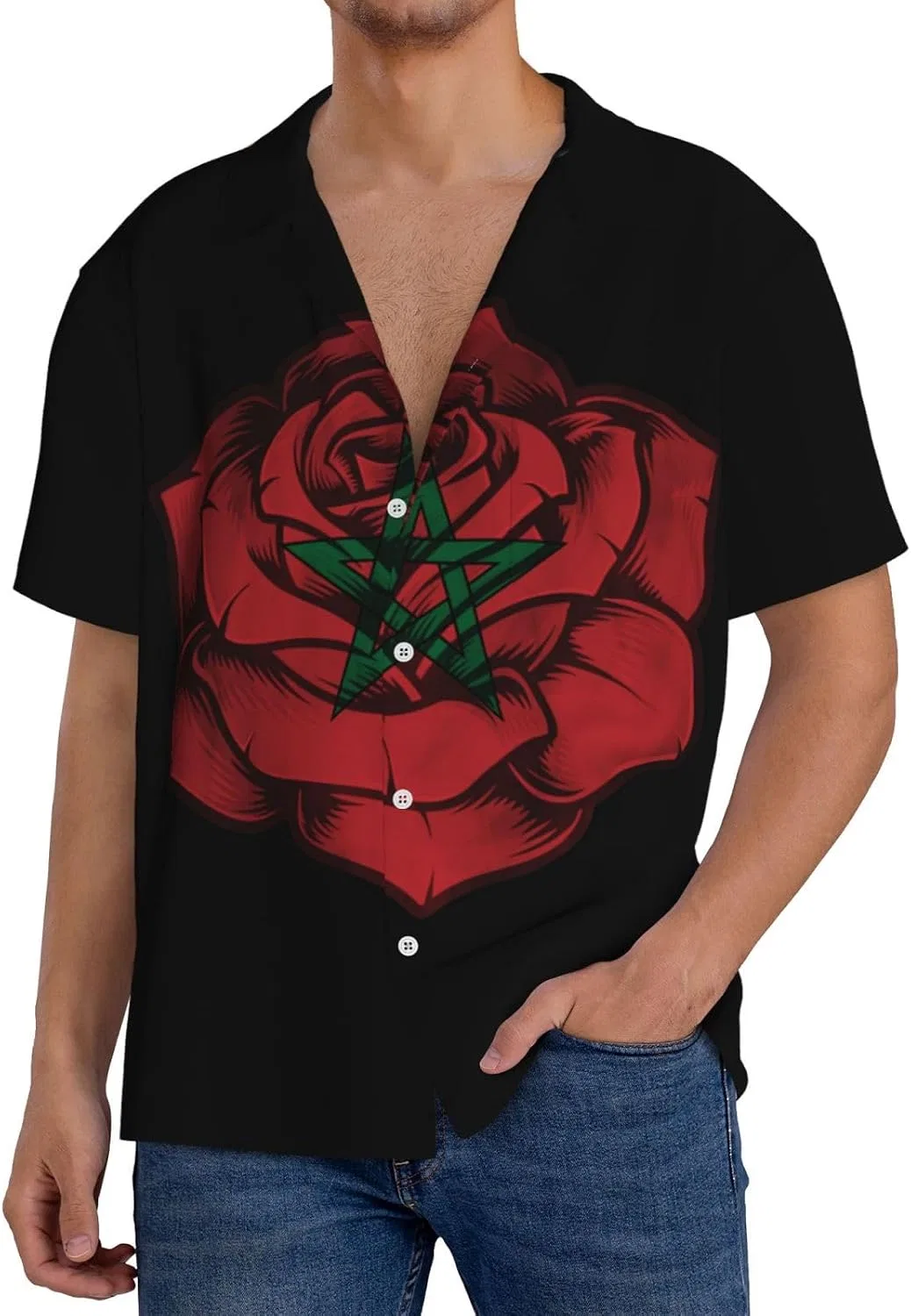 Мужская свободная рубашка с коротким рукавом Cuba collar, Black