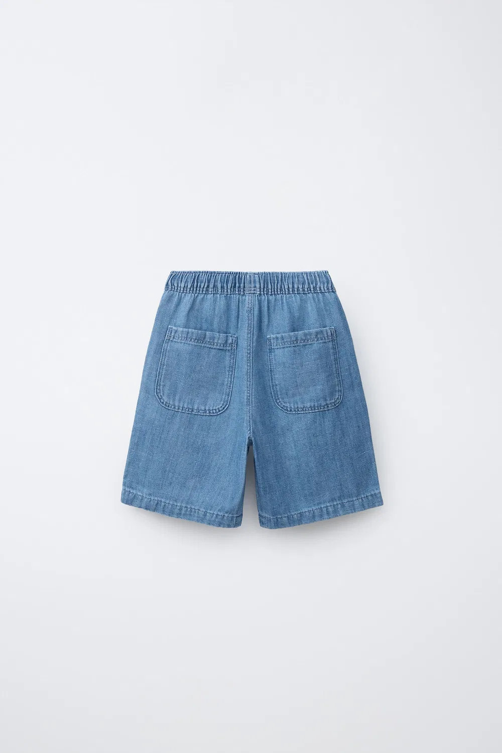 Джинсовые шорты-бермуды из хлопка и льна ZARA, Blue — фото 2