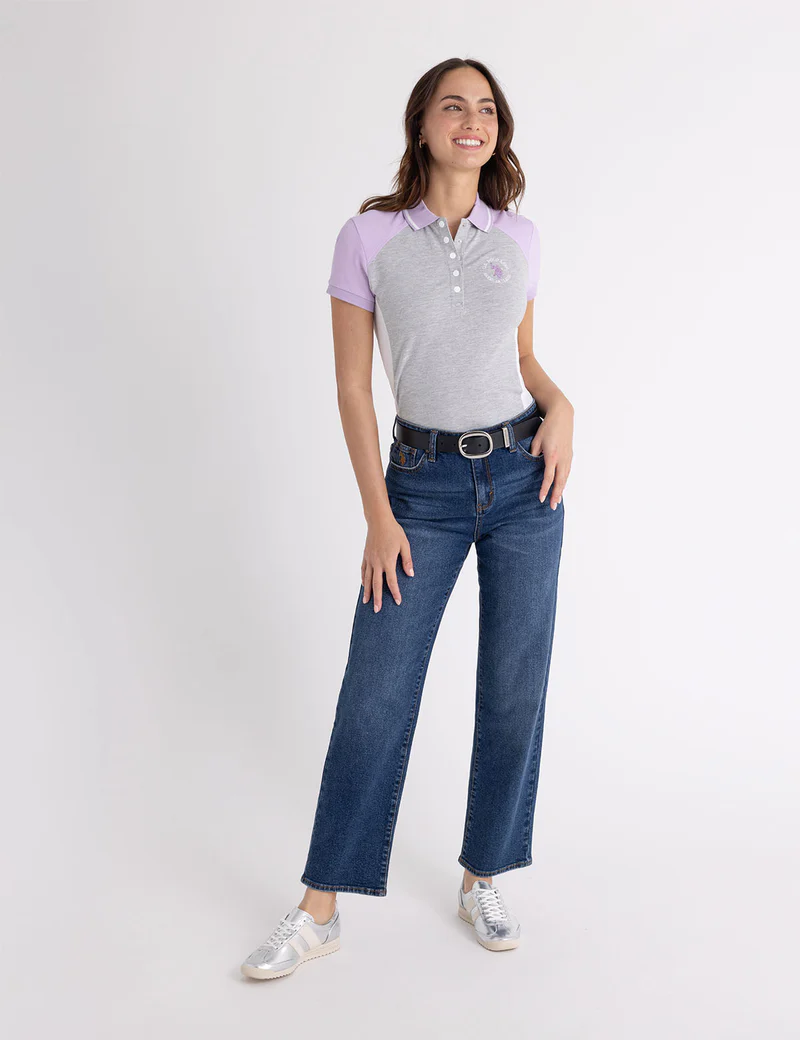 Футболка-поло U.S. Polo Assn Color Block Snap, лиловый/серый — фото 3