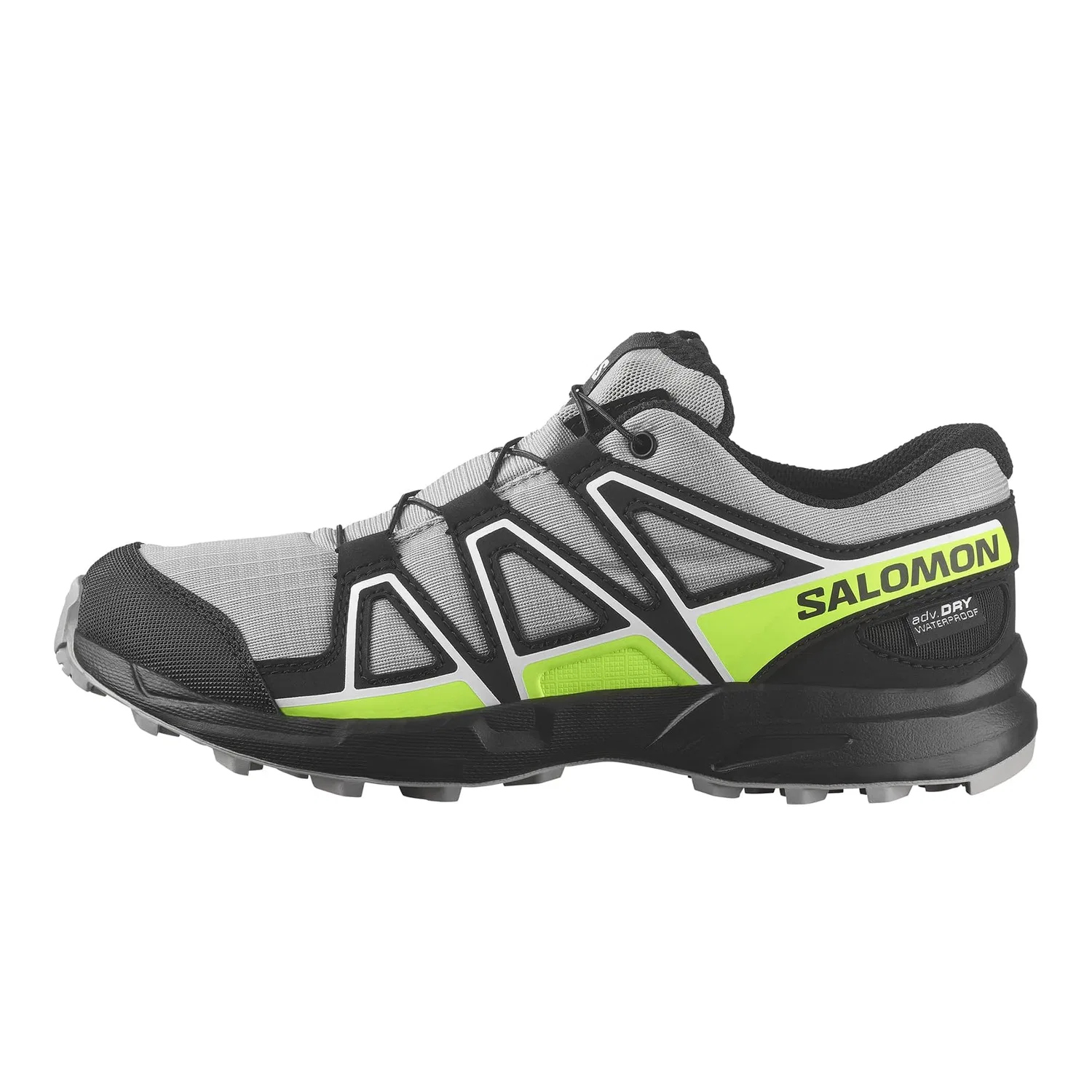 Детские кроссовки для мальчиков с максимальным сцеплением Salomon Speedcross Waterproof, Alloy Black Green Gecko
