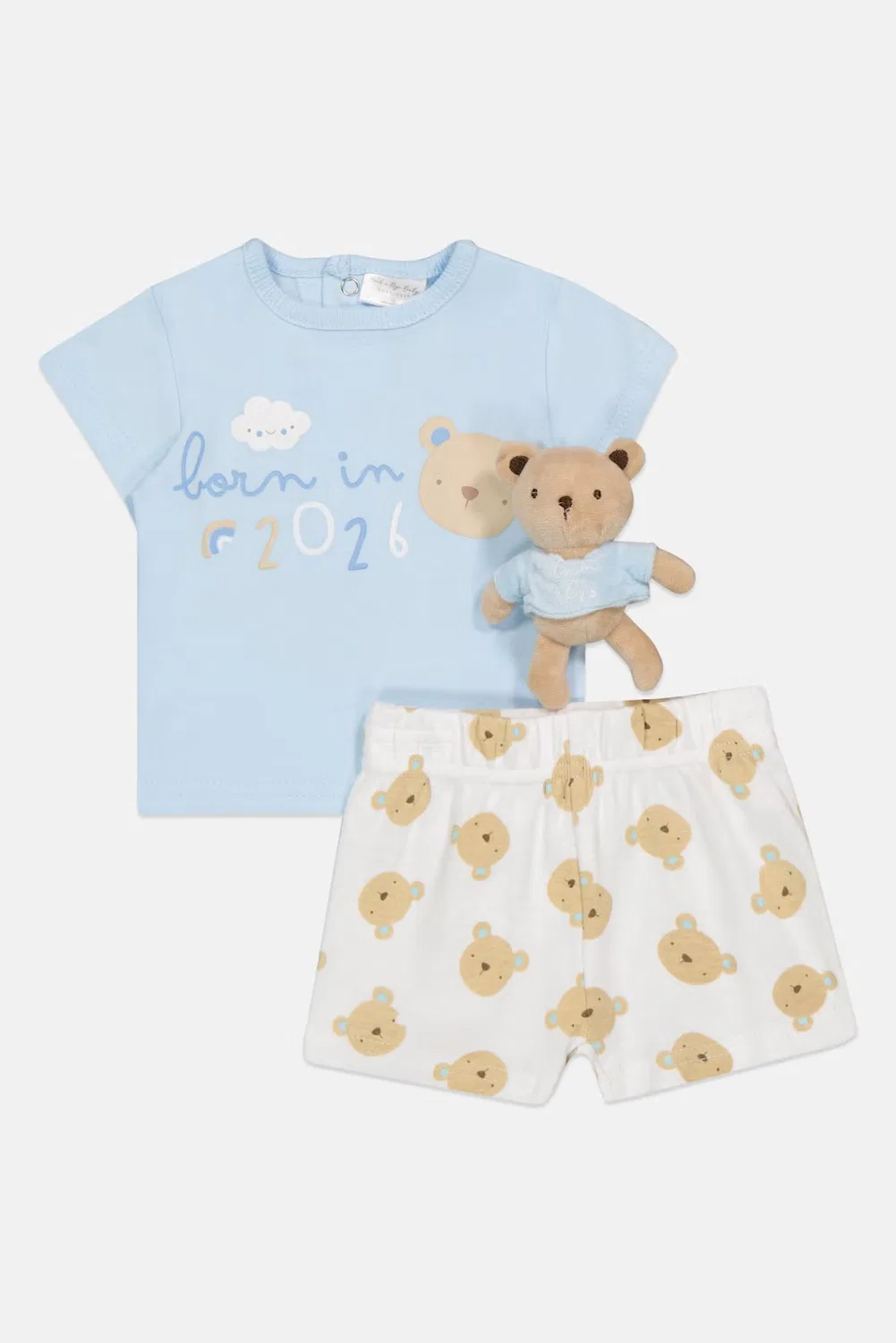 Комплект для девочки с принтом из топа, шорт и плюшевой игрушки Rock-A-Bye Baby Boutique, разноцветный — фото 4
