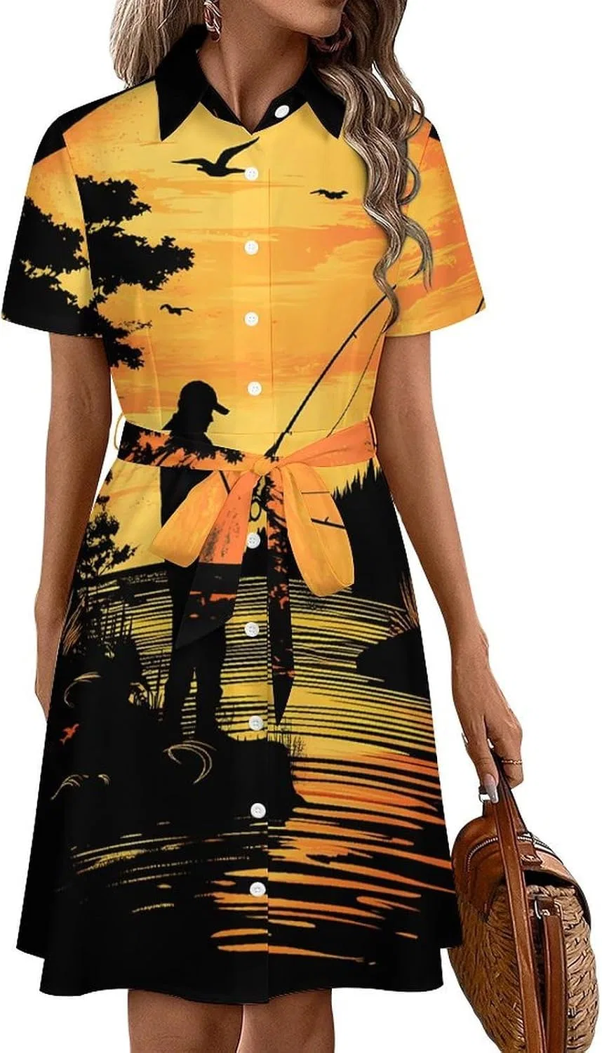 Женское платье-рубашка с поясом Print, Multicolor