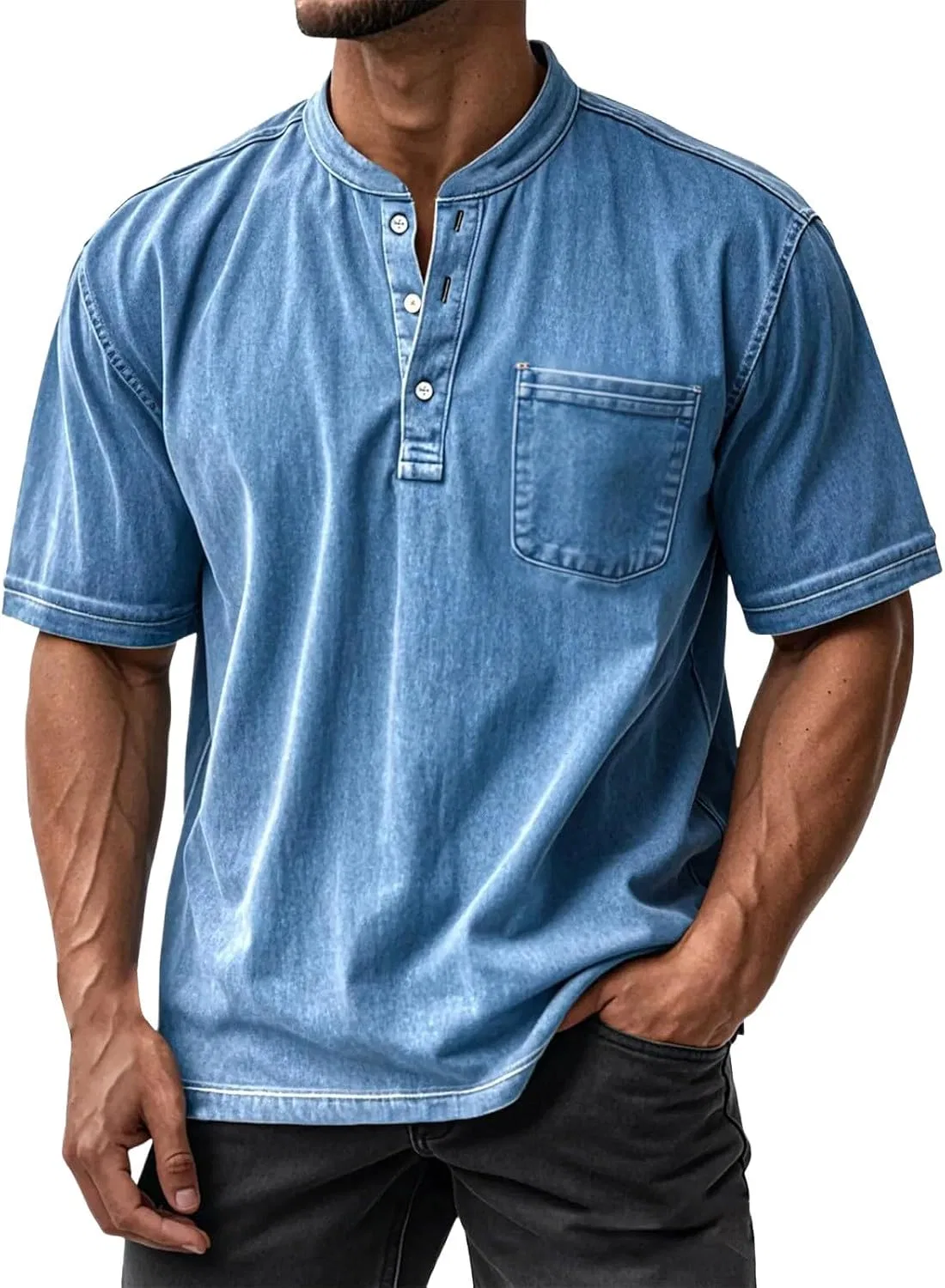 Мужская хлопковая футболка с имитацией денима Vintage, Blue