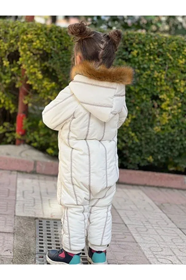 Детское зимнее пальто для девочек с меховым воротником Çocuk Butiğim, White — фото 2
