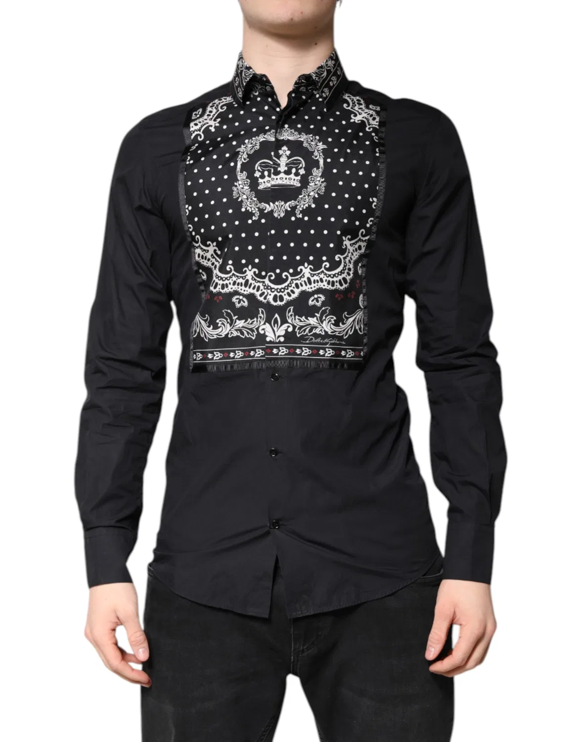 Мужская рубашка с длинным рукавом с принтом бандана GOLD Dolce & Gabbana, Black and White