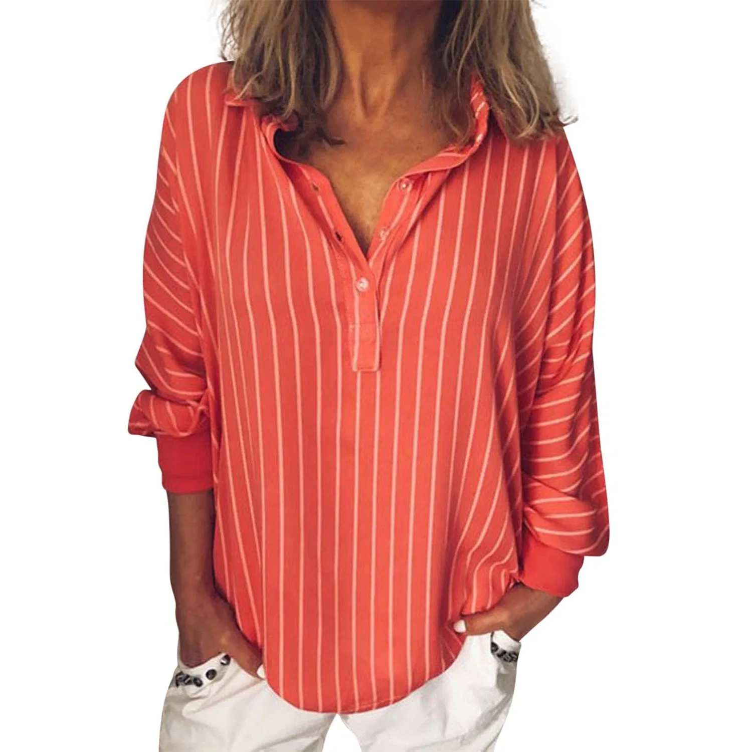 Женская блузка с V-образным вырезом Elegant Striped, бренд не указан, Red