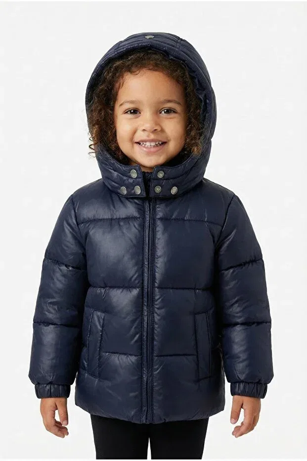 Детское спортивное короткое пальто для девочек с капюшоном Abel & Lula, Navy Blue