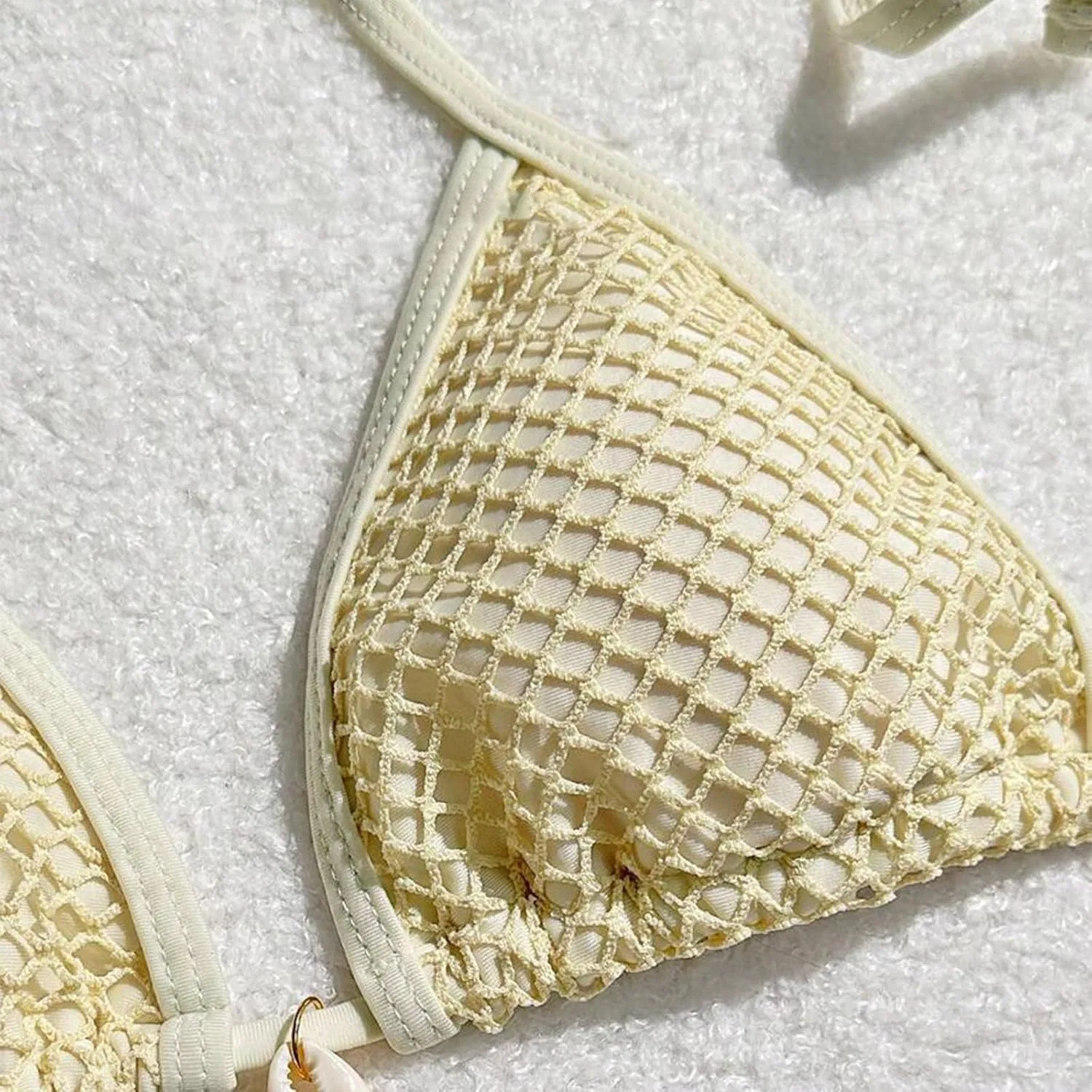 Женский бикини-комплект из 3 предметов с юбкой-накидкой, Fishnet, Beige — фото 3