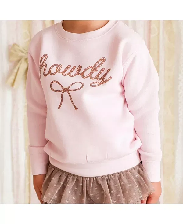 Детская толстовка для девочек с принтом Howdy Darling Western Sweet Wink, Ballet Pink — фото 3