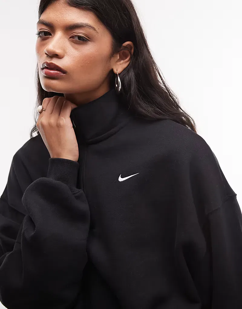 Укороченная толстовка Nike Studio Fleece с застежкой-молнией до середины груди, черный — фото 2