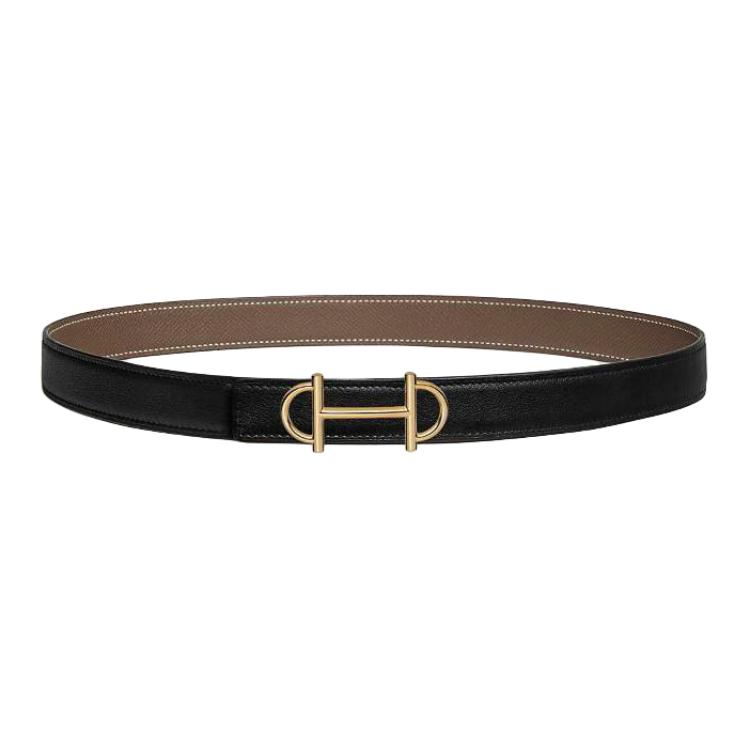 

HERMES Женский ремень из телячьей кожи черный с золотым, Black/Gold