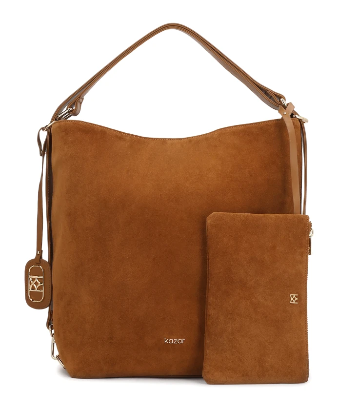 

Замшевая сумочка светло-коричневого цвета с ручкой. Kazar, коричневый